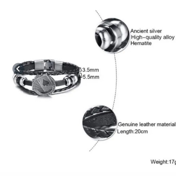 Unisex Leather Braided Bracelet Poker Spade Royal Flush - Picture 10 of 13